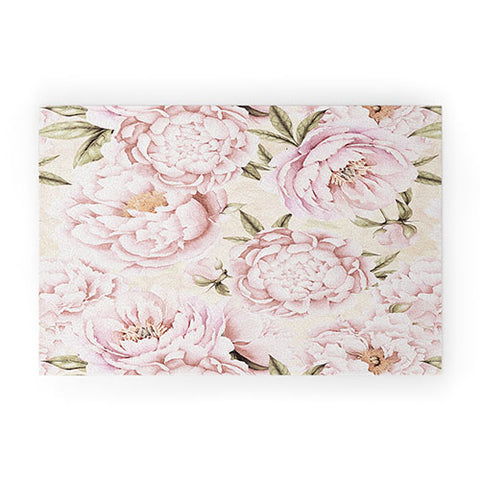 UtArt Pastel Blush Pink Spring Watercolor Peony Flowers Pattern Welcome Mat