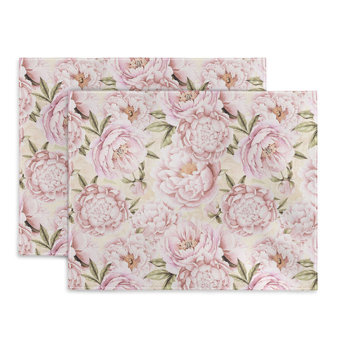 UtArt Pastel Blush Pink Spring Watercolor Peony Flowers Pattern Placemat
