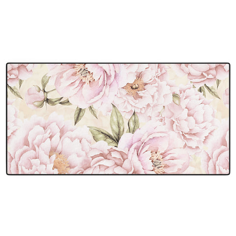 UtArt Pastel Blush Pink Spring Watercolor Peony Flowers Pattern Desk Mat