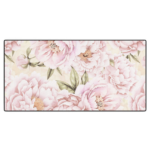 UtArt Pastel Blush Pink Spring Watercolor Peony Flowers Pattern Desk Mat
