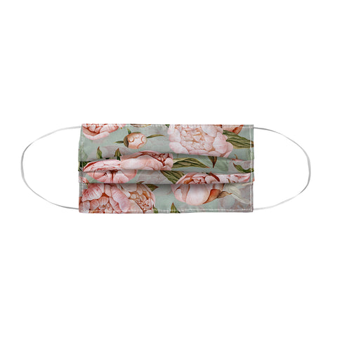UtArt Peach Peonies Watercolor Pattern on Teal Sepia Face Mask
