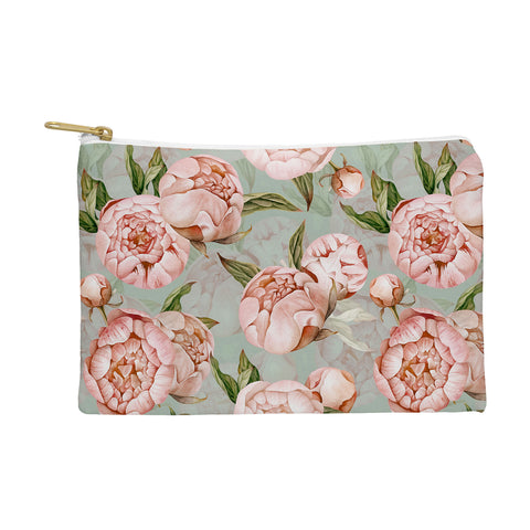 UtArt Peach Peonies Watercolor Pattern on Teal Sepia Pouch
