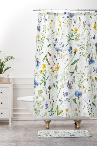 UtArt Scandinavian Midsummer Blue Shower Curtain And Mat