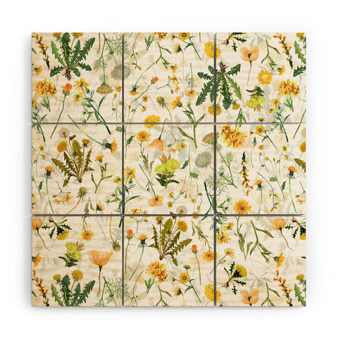 UtArt Scandinavian Yellow Wildflower Wood Wall Mural