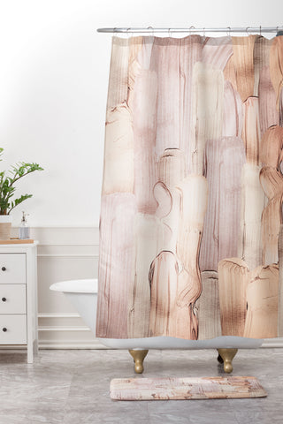 UtArt Shiny Metal Copper Hand Drawn Shower Curtain And Mat