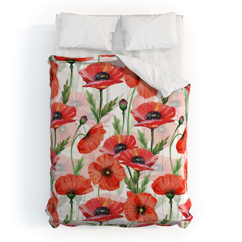 UtArt Summer Botanical Poppies Field Comforter
