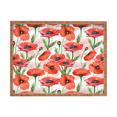 UtArt Summer Botanical Poppies Field Rectangular Tray