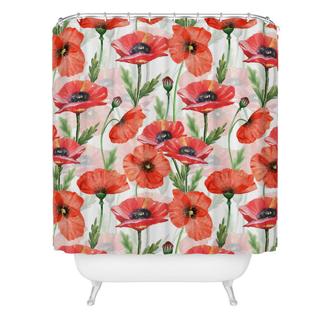 UtArt Summer Botanical Poppies Field Shower Curtain