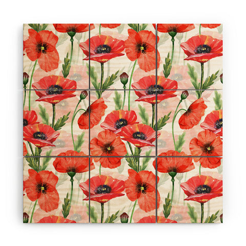 UtArt Summer Botanical Poppies Field Wood Wall Mural