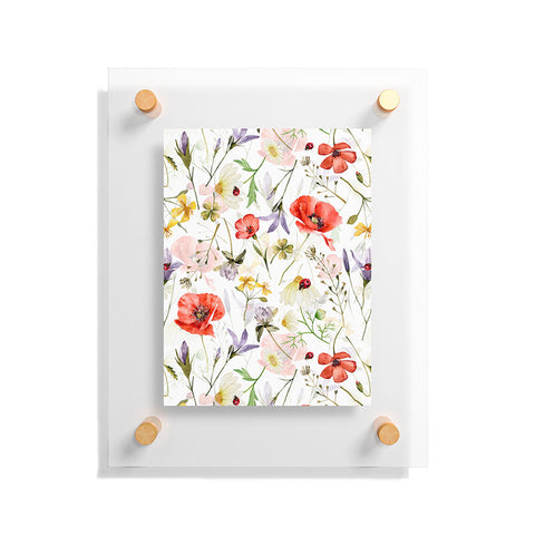 UtArt Watercolor Poppies Cornflowers Floating Acrylic Print