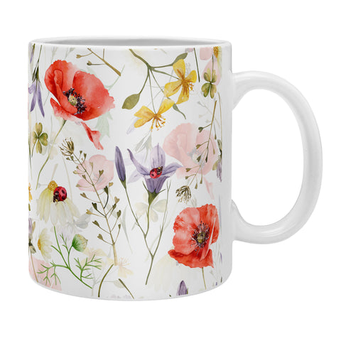 UtArt Watercolor Poppies Cornflowers Coffee Mug
