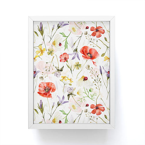 UtArt Watercolor Poppies Cornflowers Framed Mini Art Print