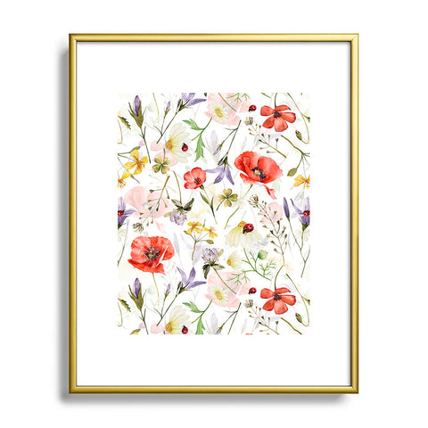 UtArt Watercolor Poppies Cornflowers Metal Framed Art Print