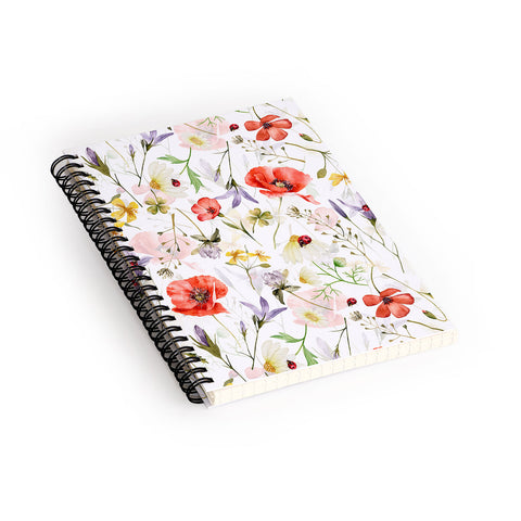 UtArt Watercolor Poppies Cornflowers Spiral Notebook