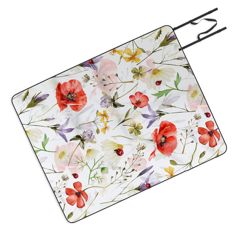UtArt Watercolor Poppies Cornflowers Picnic Blanket