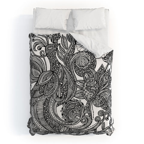 Valentina Ramos Bird In Flowers Black White Duvet Cover