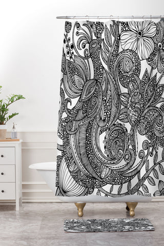 Valentina Ramos Bird In Flowers Black White Shower Curtain And Mat