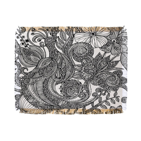 Valentina Ramos Bird In Flowers Black White Throw Blanket