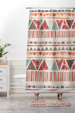 Valentina Ramos Ethnic boho stripes Shower Curtain And Mat
