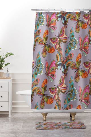 Valentina Ramos Fly Away Buttleflies Shower Curtain And Mat