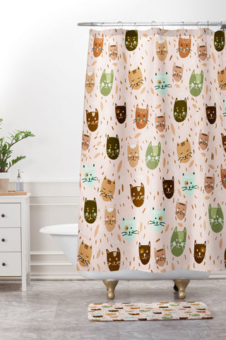 Valeria Frustaci Cats pattern retro Shower Curtain And Mat