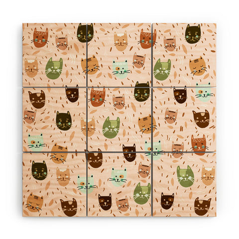 Valeria Frustaci Cats pattern retro Wood Wall Mural