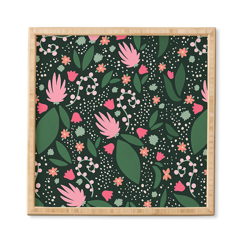 Valeria Frustaci Flowers pattern in pink and green Framed Wall Art