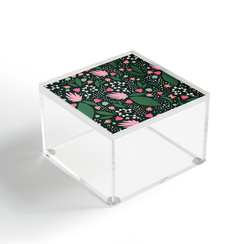 Valeria Frustaci Flowers pattern in pink and green Acrylic Box