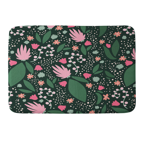Valeria Frustaci Flowers pattern in pink and green Memory Foam Bath Mat