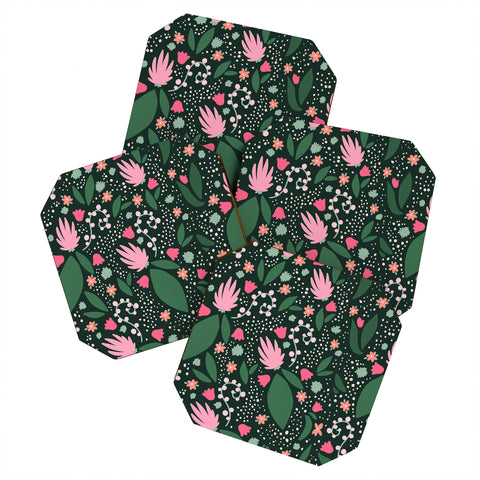 Valeria Frustaci Flowers pattern in pink and green Coaster Set
