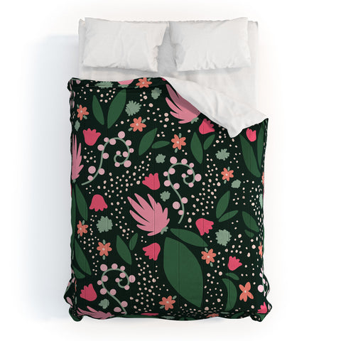 Valeria Frustaci Flowers pattern in pink and green Comforter