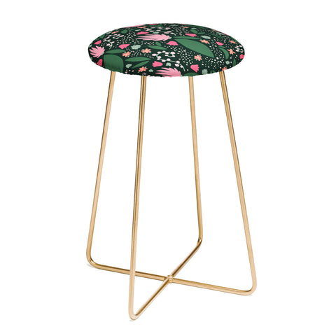 Valeria Frustaci Flowers pattern in pink and green Counter Stool