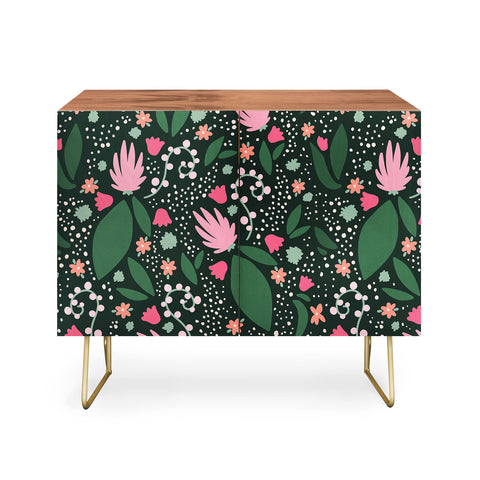 Valeria Frustaci Flowers pattern in pink and green Credenza