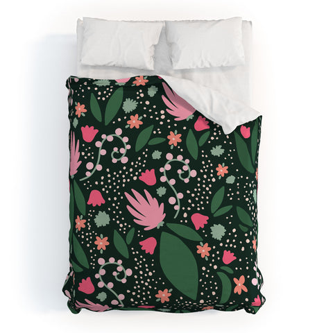 Valeria Frustaci Flowers pattern in pink and green Duvet Cover