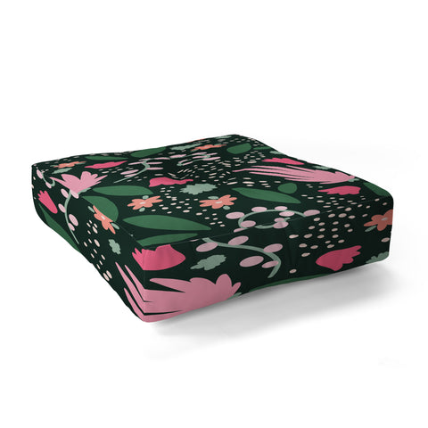 Valeria Frustaci Flowers pattern in pink and green Floor Pillow Square