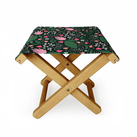 Valeria Frustaci Flowers pattern in pink and green Folding Stool