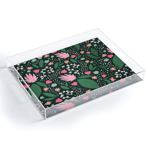 Valeria Frustaci Flowers pattern in pink and green Acrylic Tray