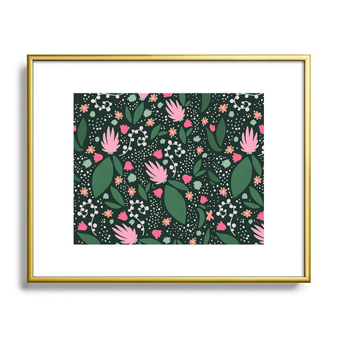 Valeria Frustaci Flowers pattern in pink and green Metal Framed Art Print