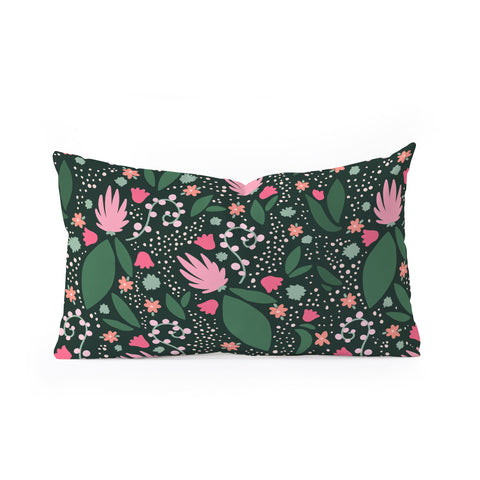 Valeria Frustaci Flowers pattern in pink and green Oblong Throw Pillow