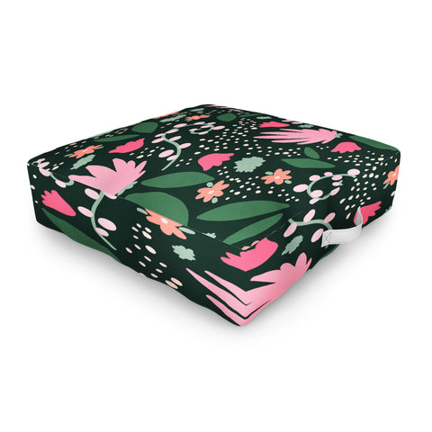 Valeria Frustaci Flowers pattern in pink and green Outdoor Floor Cushion