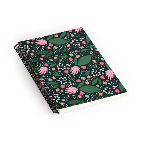 Valeria Frustaci Flowers pattern in pink and green Spiral Notebook