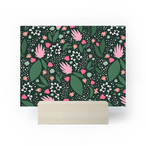 Valeria Frustaci Flowers pattern in pink and green Mini Art Print