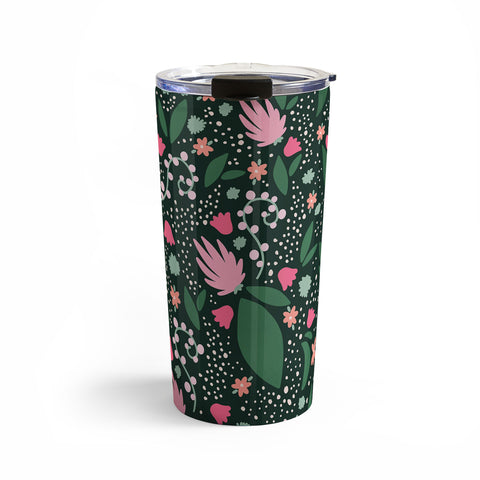 Valeria Frustaci Flowers pattern in pink and green Travel Mug