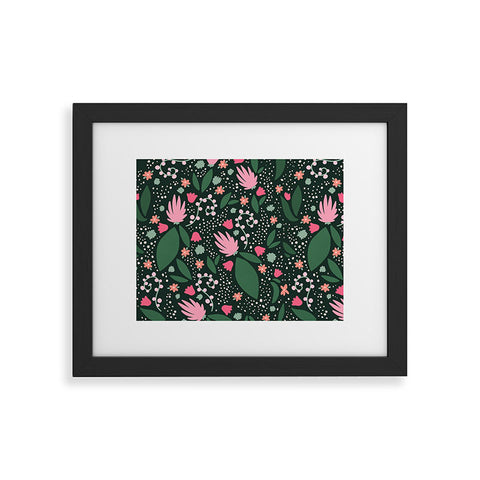 Valeria Frustaci Flowers pattern in pink and green Framed Art Print