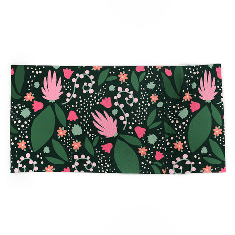 Valeria Frustaci Flowers pattern in pink and green Beach Towel