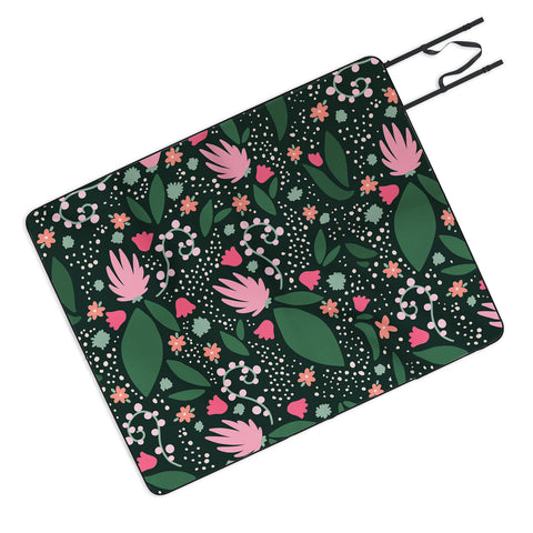 Valeria Frustaci Flowers pattern in pink and green Picnic Blanket