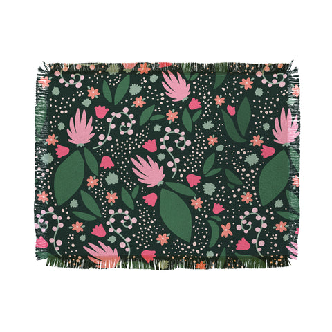 Valeria Frustaci Flowers pattern in pink and green Throw Blanket