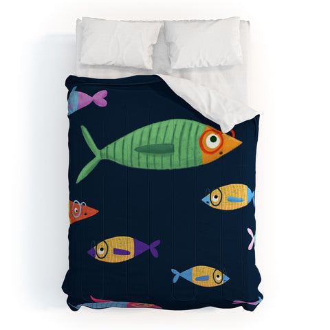 Valeria Frustaci Multicolor fishes blue Comforter