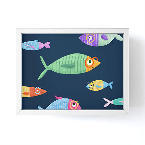 Valeria Frustaci Multicolor fishes blue Framed Mini Art Print