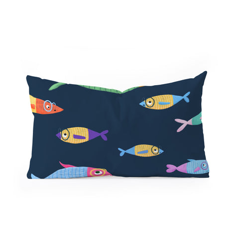 Valeria Frustaci Multicolor fishes blue Oblong Throw Pillow